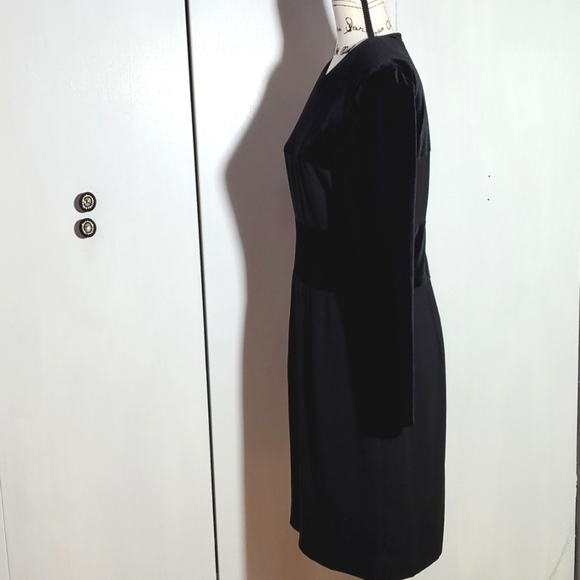 David Warren- Black Mixed Velveteen MIDI DRESS Party Office Size 10 - Picture 2 of 6